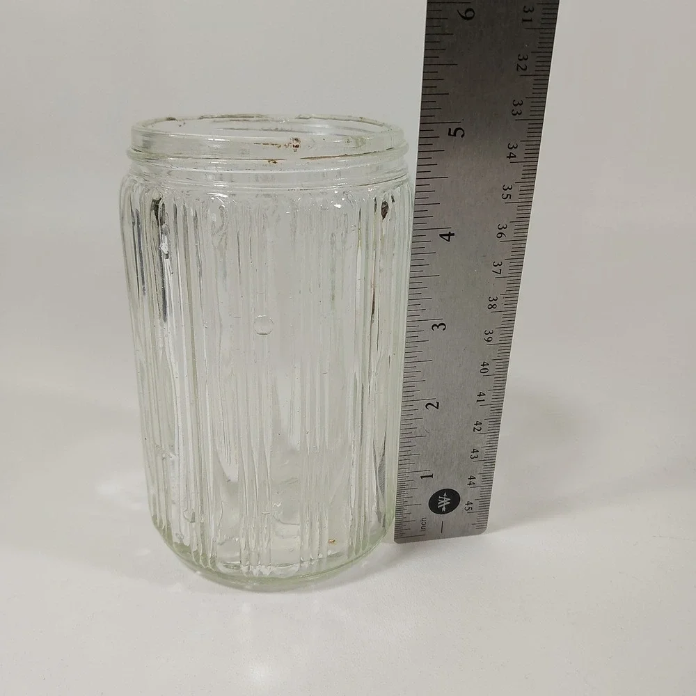 Antique HOOSIER STYLE CABINET Clear‎ Glass Tea Jar Canister Ribbed Lid 5